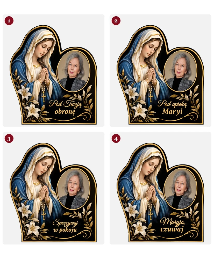 Maryja z różańcem ze zdjęciem — sentencje 1–4