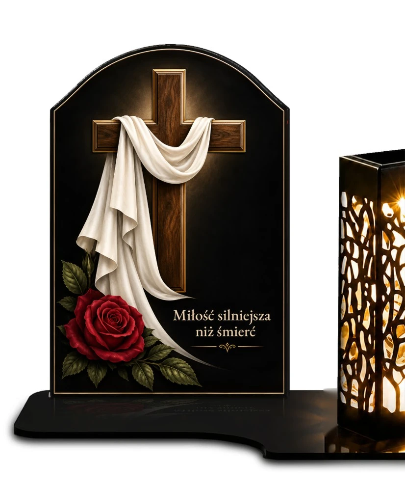 Drewniany krzyż z różą — zdjęcie 2