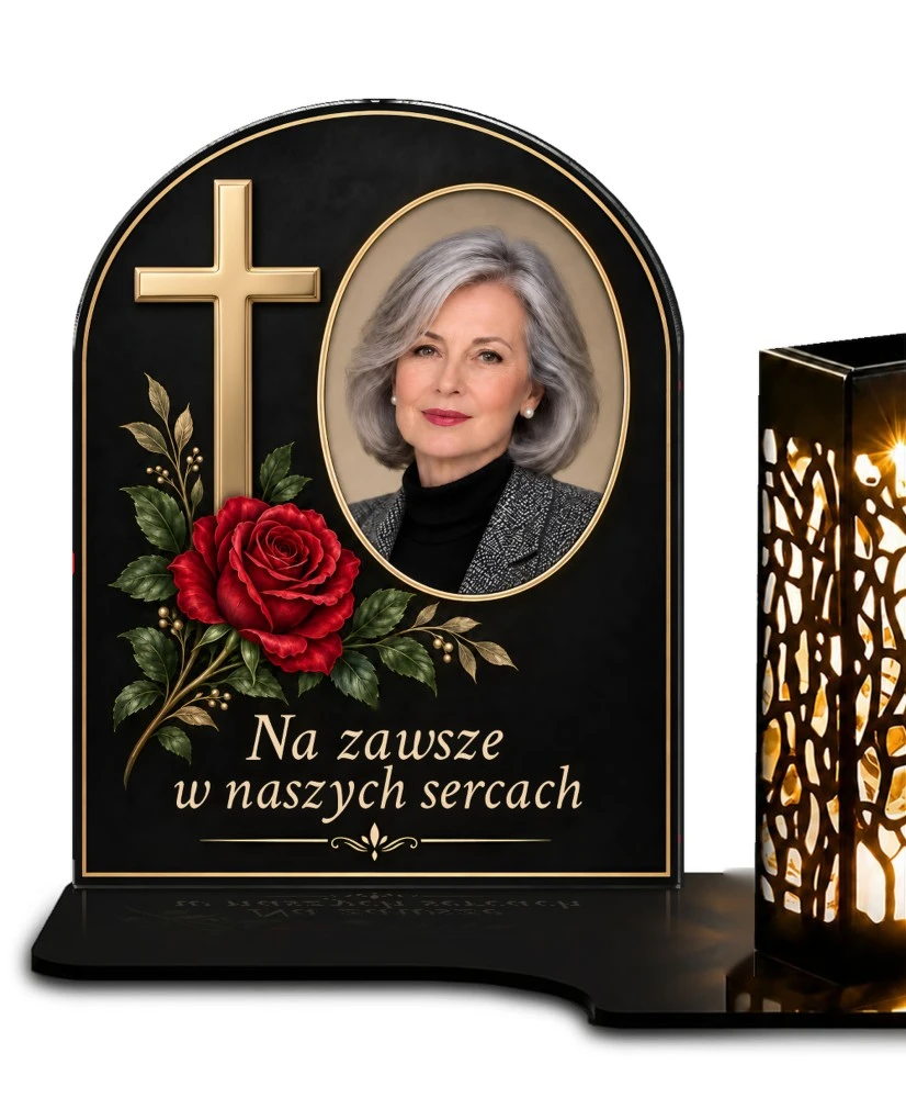 Złoty krzyż z różą ze zdjęciem — zdjęcie 2
