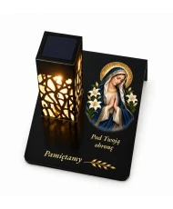 Gięty Maryja w granatowym welonie — detal nadruku