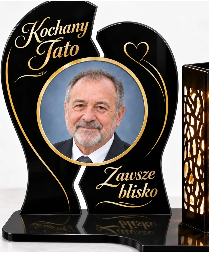 Dwie połówki ze zdjęciem — detal zdjęcia i nadruku