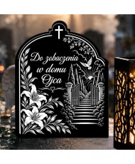 Duży znicz solarny LED XL z grawerem — Brama niebios — zbliżenie