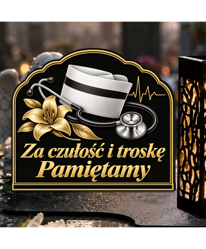 Duży znicz solarny LED XL z nadrukiem UV — Pielęgniarka — Za czułość i troskę — zbliżenie