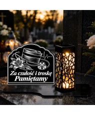 Duży znicz solarny LED XL z grawerem — Pielęgniarka — Za czułość i troskę — na nagrobku wieczorem