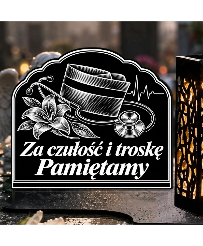 Duży znicz solarny LED XL z grawerem — Pielęgniarka — Za czułość i troskę — zbliżenie