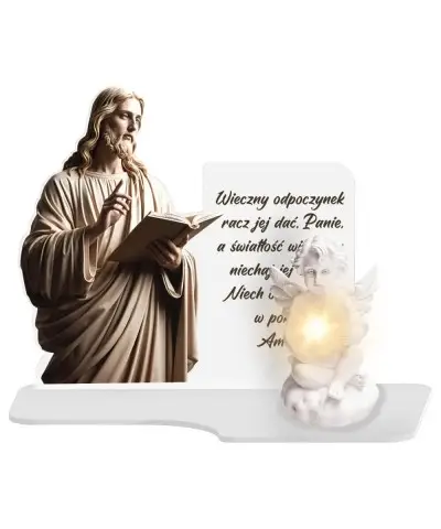 Wieczny Znicz Premium XL Jezus Na Cmentarz Grób Anioł LED