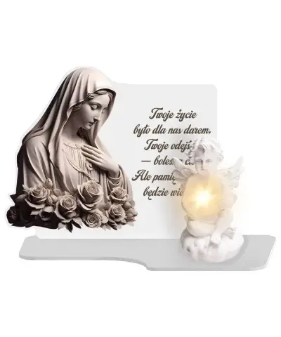 Wieczny Znicz Premium XL Maryja Na Cmentarz Grób Anioł LED