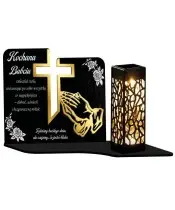 Wieczny Znicz Solarny Statuetka Złoty Krzyż na Grób Wszystkich Świętych