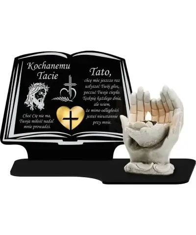 Znicz Premium Statuetka Led Figurka Dłonie Gipsowe 18 cm Na Cmentarz Grób