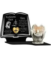 Znicz Premium Statuetka Led Figurka Dłonie Gipsowe 18 cm Na Cmentarz Grób