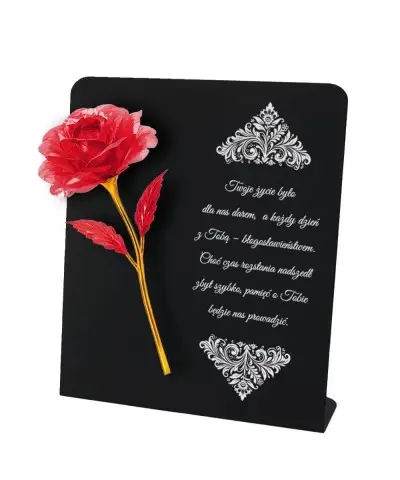 Statuetka Premium 22 cm Z Czerwoną Różą Wieczną Na Grób