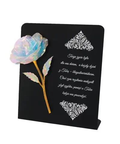 Statuetka Premium 22 cm Z Holograficzną Różą Wieczną Na Grób