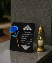 Statuetka Premium 22 cm Z Niebieską Różą Wieczną Na Grób