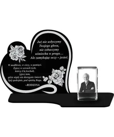 Znicz Premium Statuetka Serce Kryształowe Zdjęcie 3D Na Grób