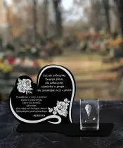 Znicz Premium Statuetka Serce Kryształowe Zdjęcie 3D Na Grób