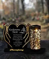 Duży Znicz Solarny XL 18 cm Premium Serce W Dłoniach Pamiętamy Na Cmentarz Grób